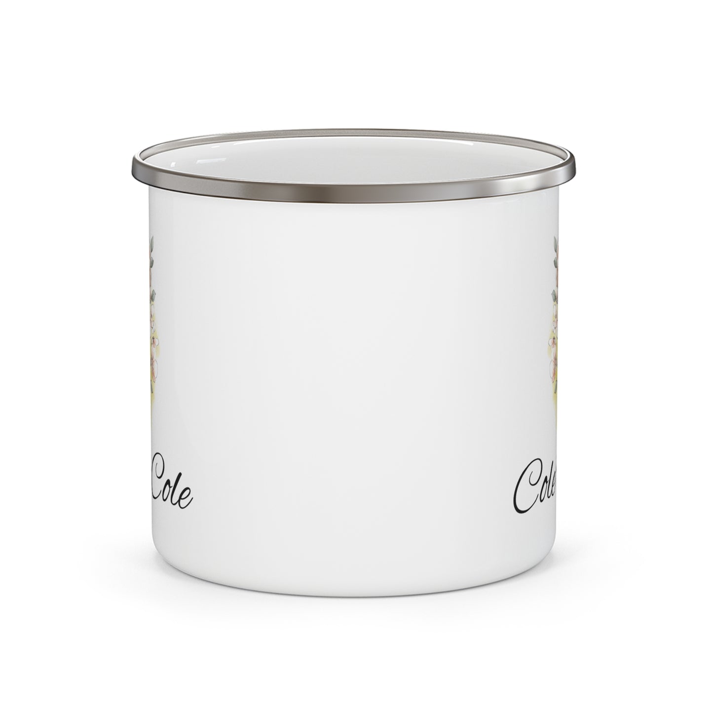 Personalized Enamel Mug — Cute Baby Leopard Camping Cup with Name "Cole"