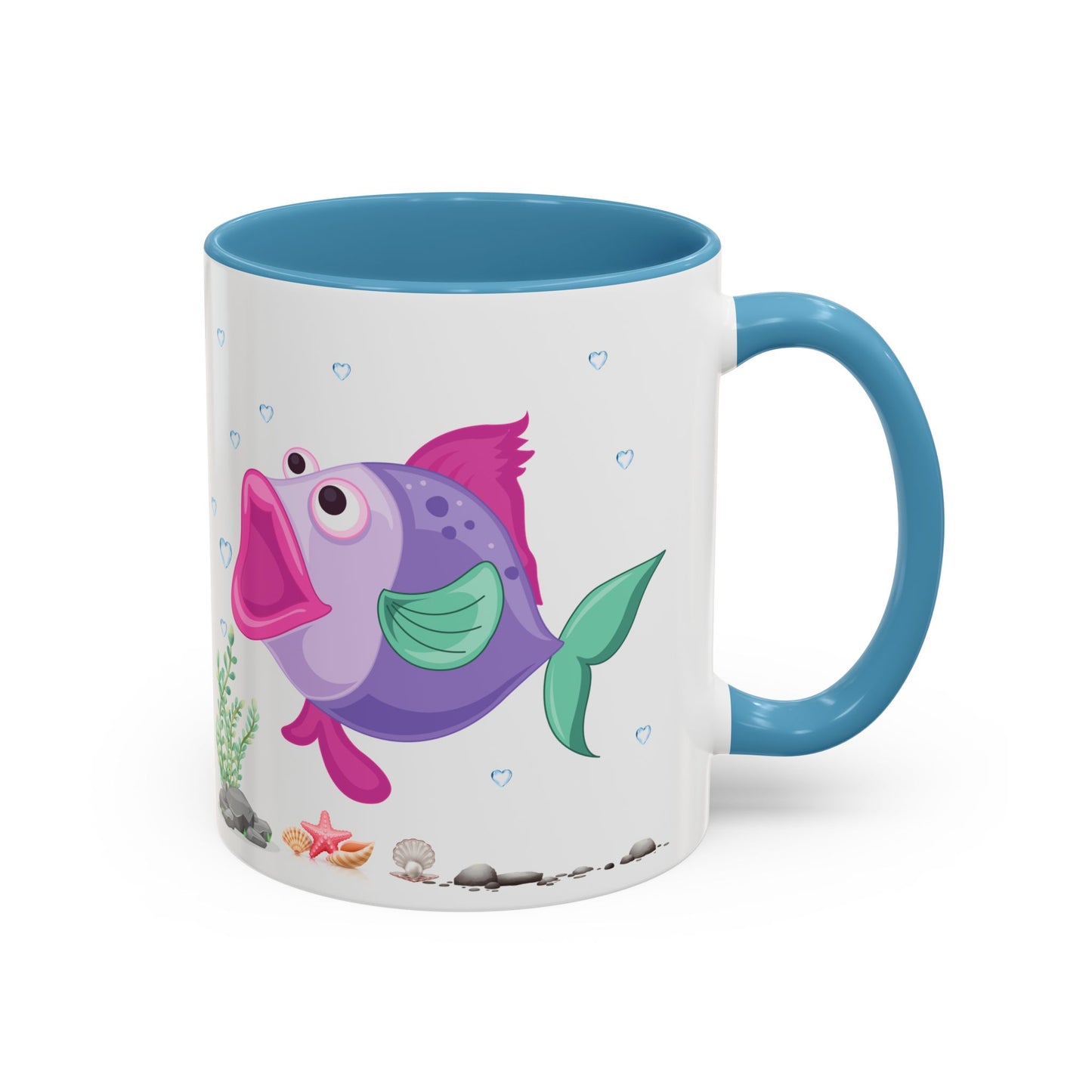 Fish with open mouth bubbles and underwater flora. Coffee Mug