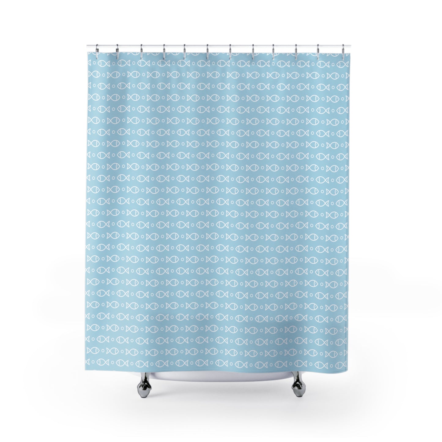 Fish Pattern Shower Curtain — Light Blue Nautical Bathroom Décor