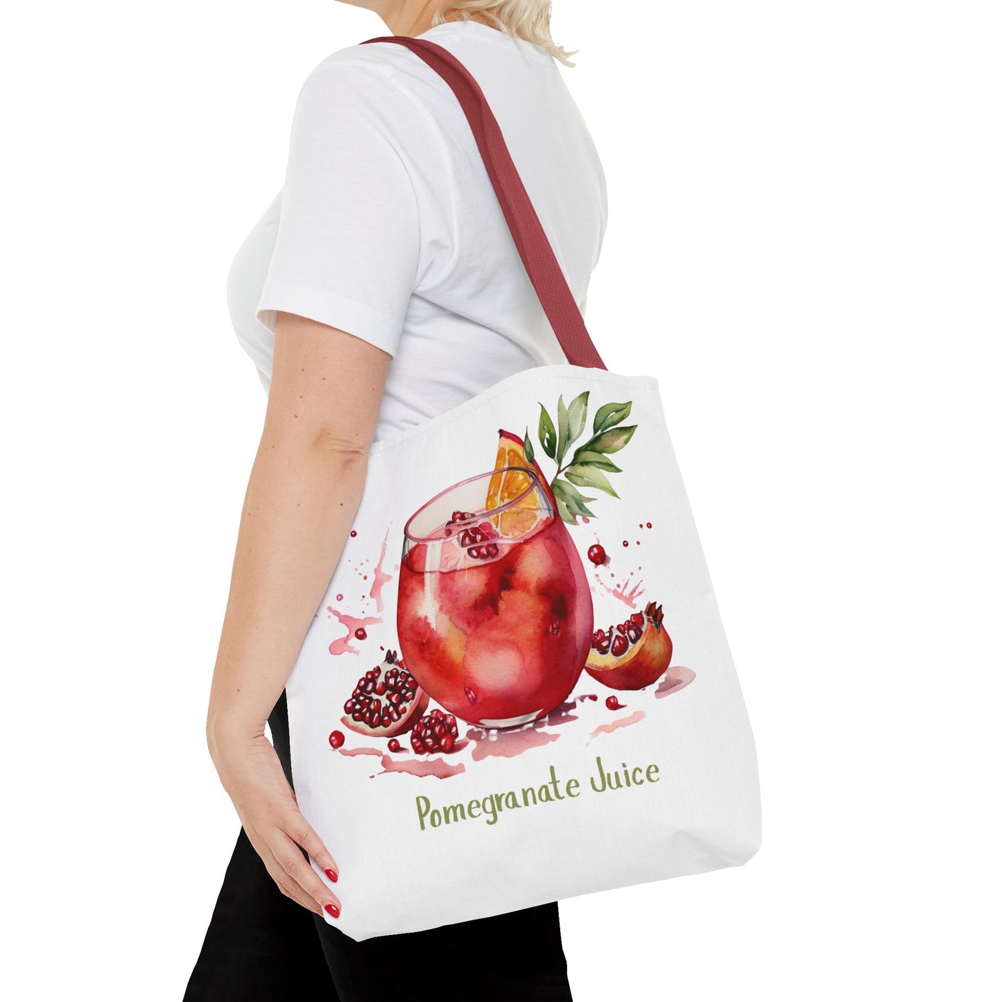 Pomegranate Juice Tote Bag — Watercolor Fruit Canvas Tote