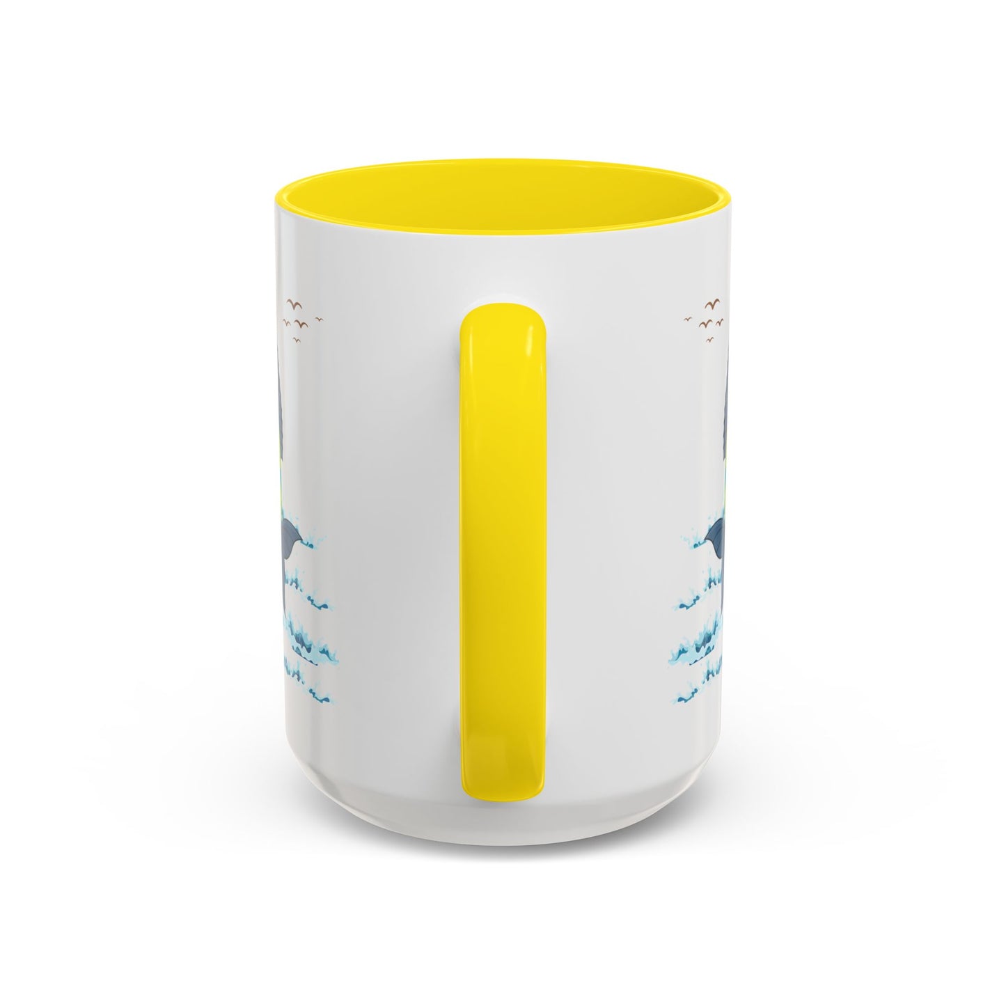 Fish with a sun and birds in the sky above water Coffee Mug