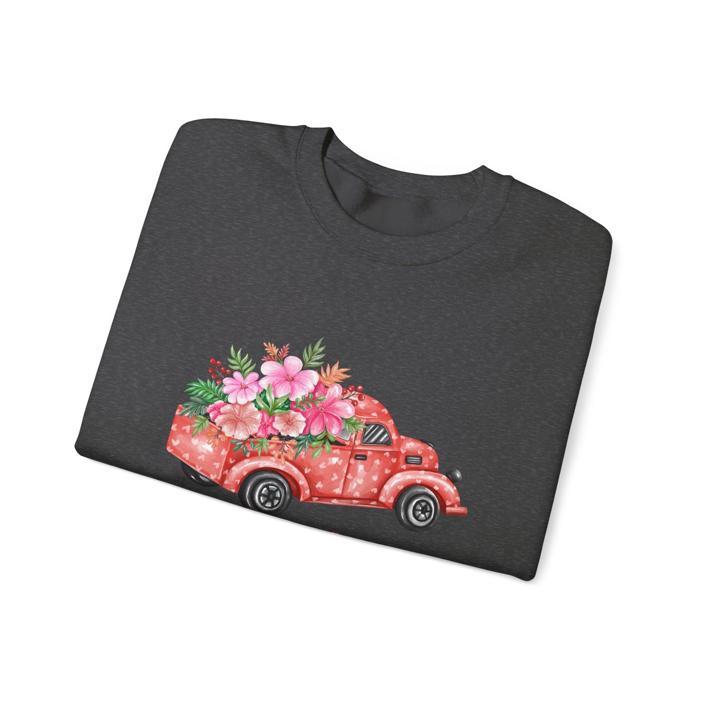 Flower Truck Crewneck Sweatshirt, Cozy Unisex Sweater for Valentine's Day, Comfortable Gift for Him/Her, Casual Love Apparel, Floral [...]