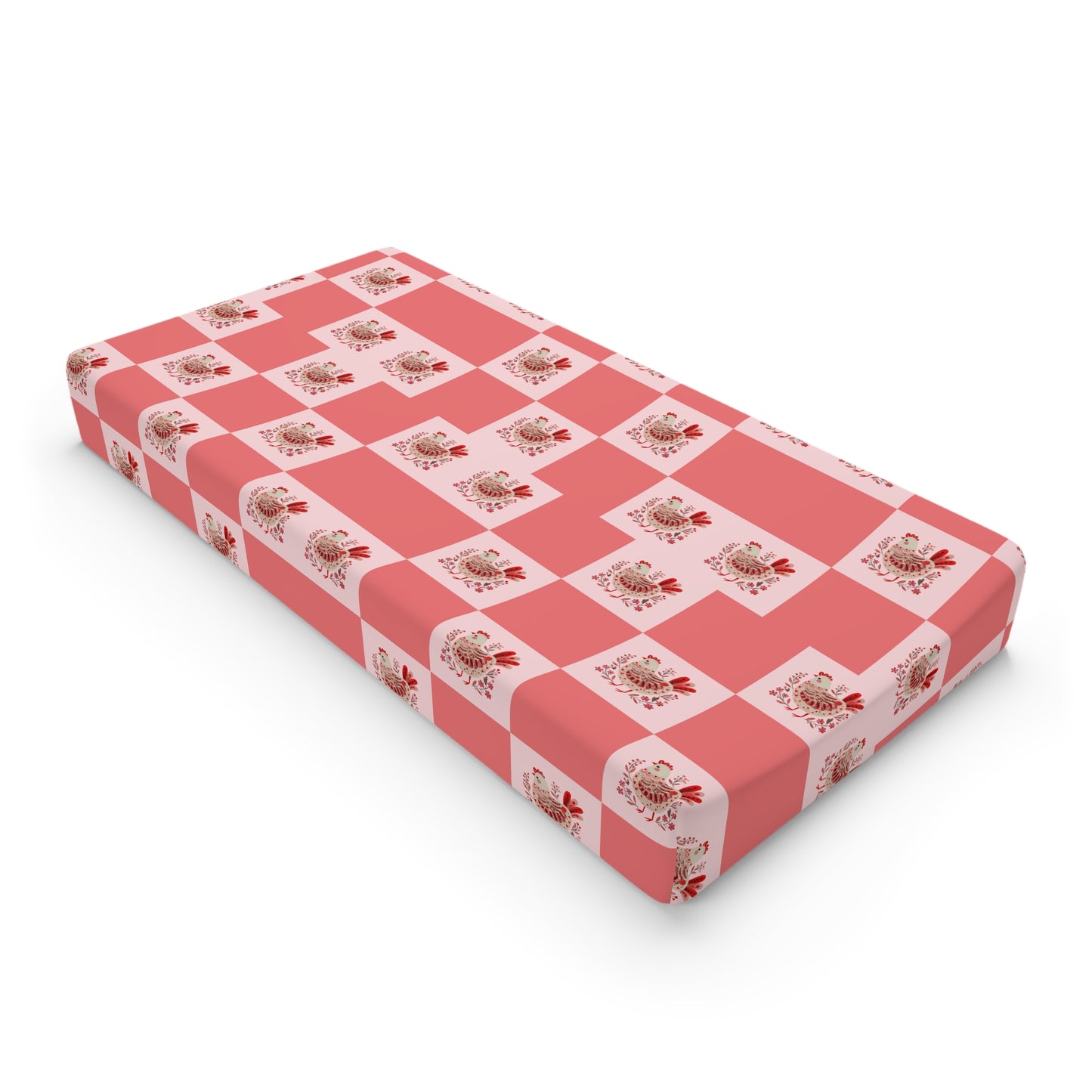 Floral Checkerboard Baby Changing Pad Cover — Pink Rose Nursery