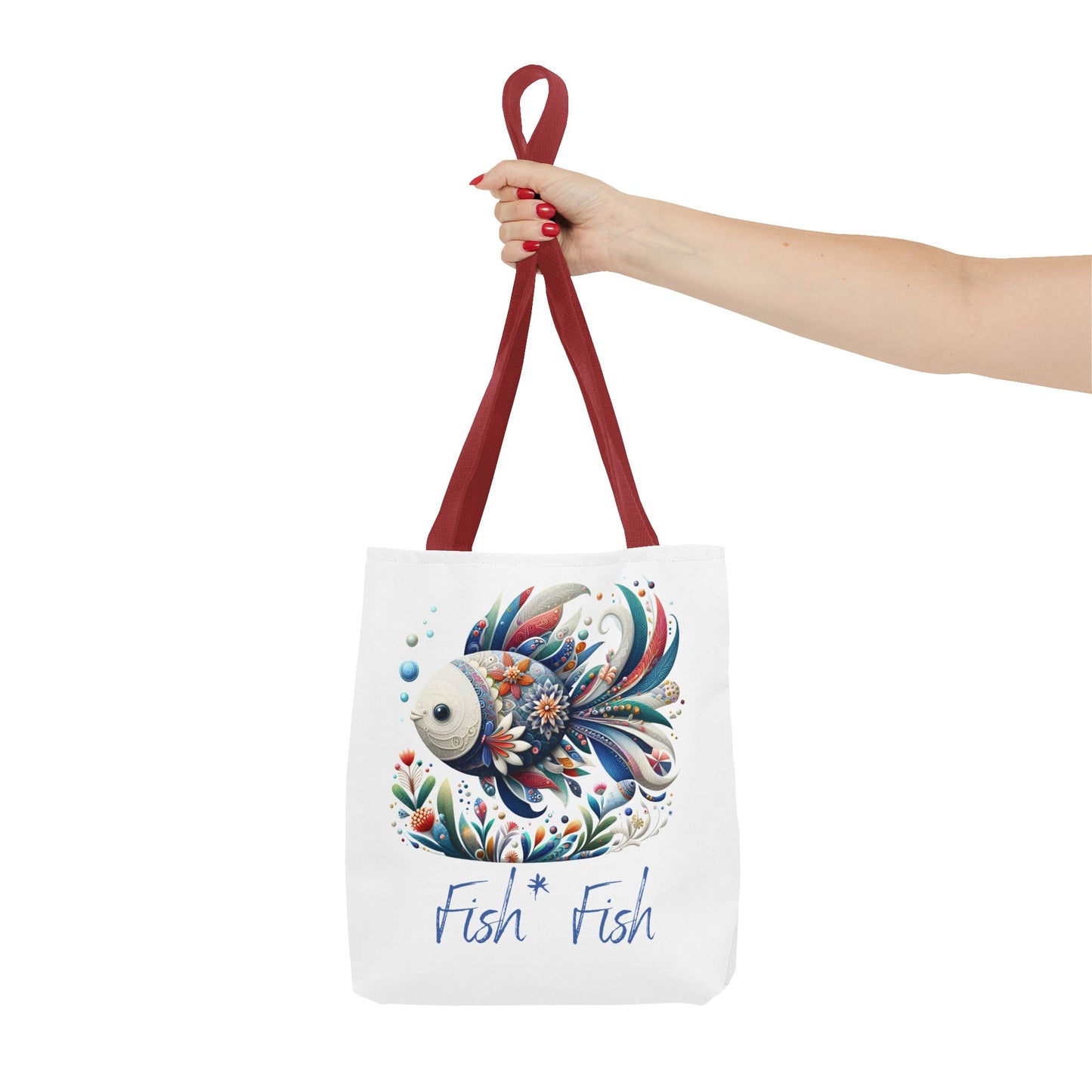 Floral Fish Tote Bag — Colorful Whimsical "Fish Fish" Canvas Tote