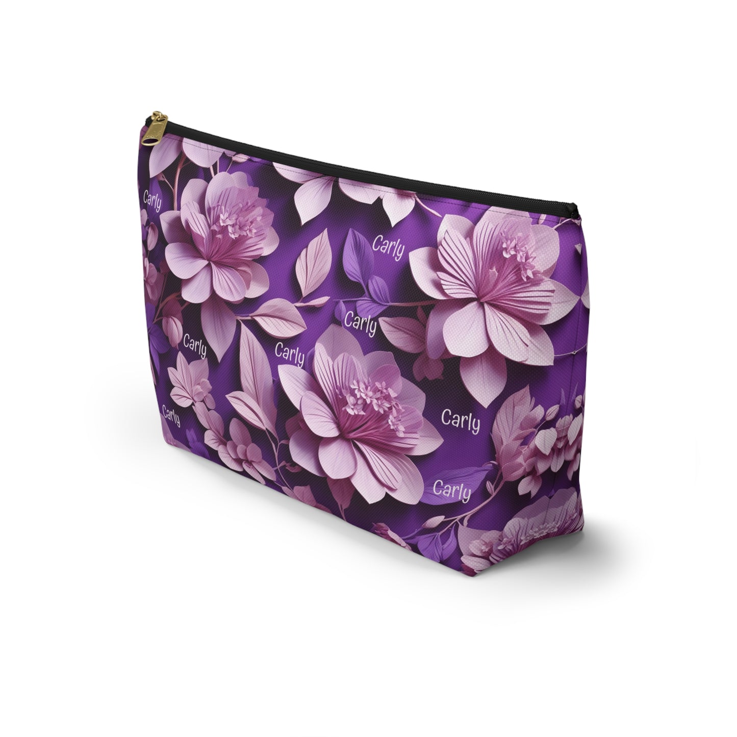 Floral Purple Makeup Bag — Personalized Carly Cosmetic Pouch