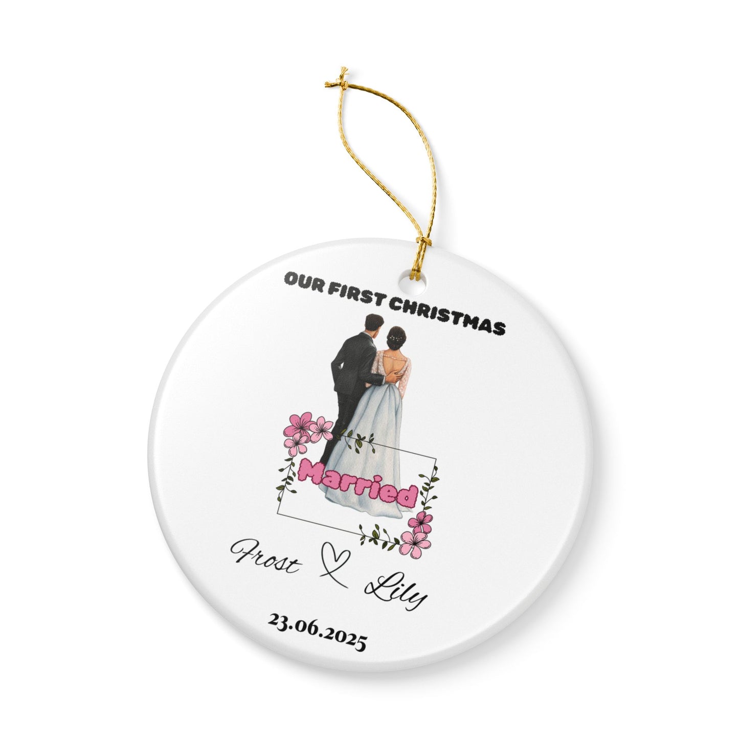 Personalized Wedding Ornament, Keepsake Decoration, First Christmas as Married Couple, Custom Holiday Decor, Engagement Gift, Newlywed [...]