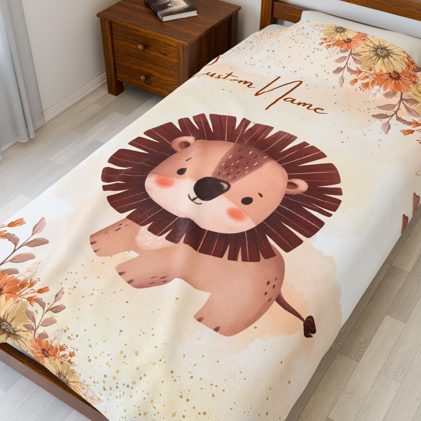 Custom Lion Velveteen Plush Blanket, Cozy Throw for Kids, Nursery Decor, Baby Shower Gift, Unique Child’s Blanket