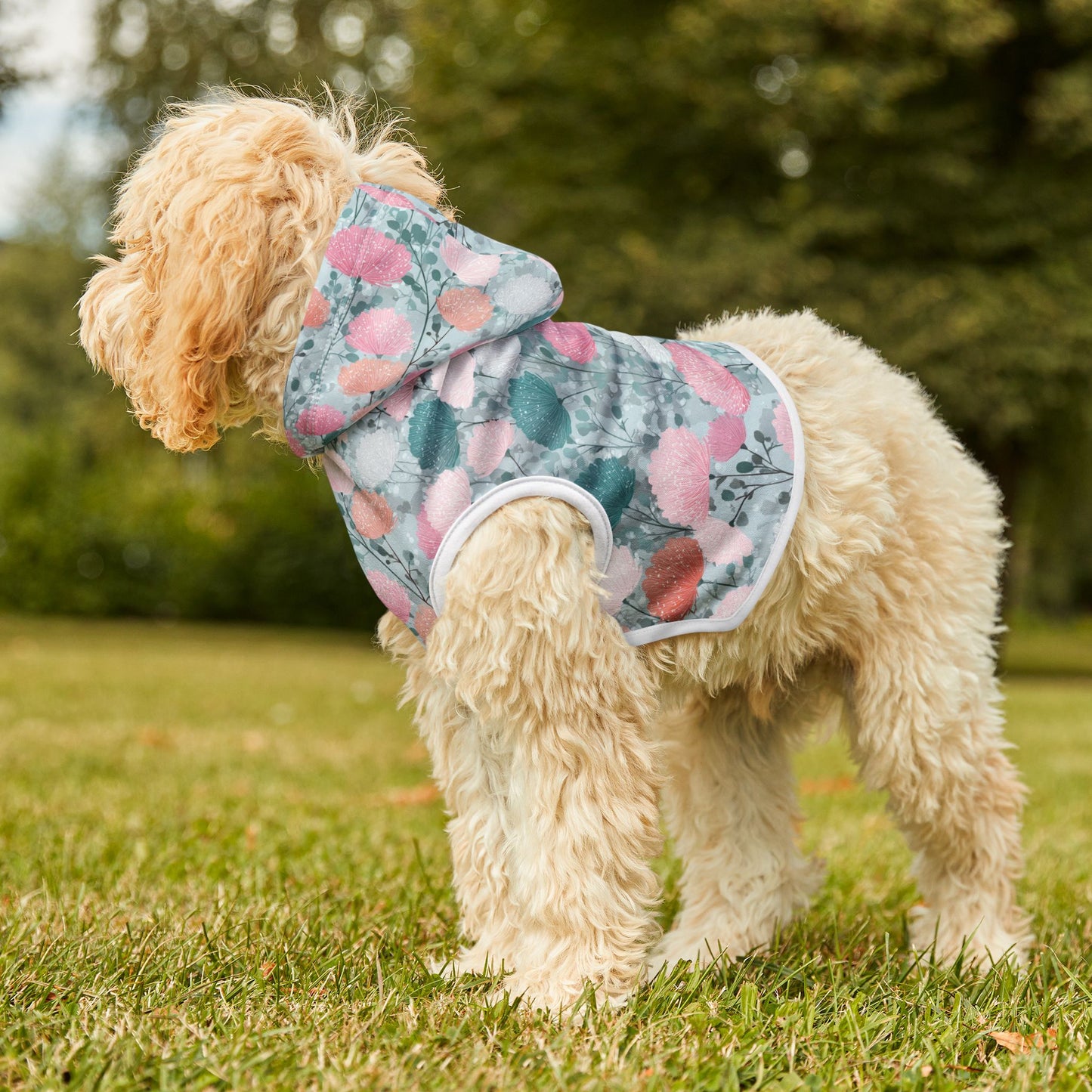 Dog Hoodie – Pastel Floral Pattern Pet Hoodie (Pink & Teal)