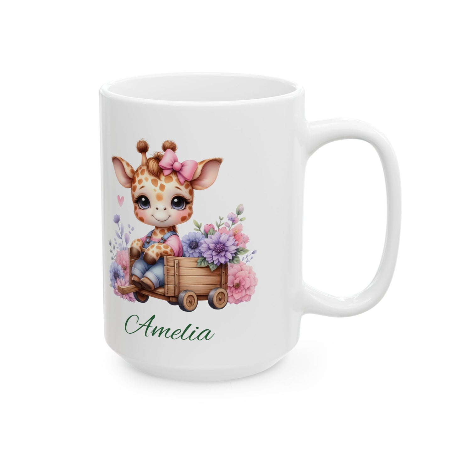 Giraffe Floral Ceramic Mug – Cute Baby Giraffe with Flowers (11oz & 15oz)