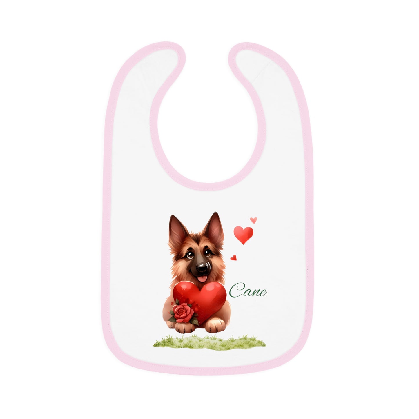 German Shepherd Baby Bib — Cute Puppy Holding Heart Valentine Infant Bib