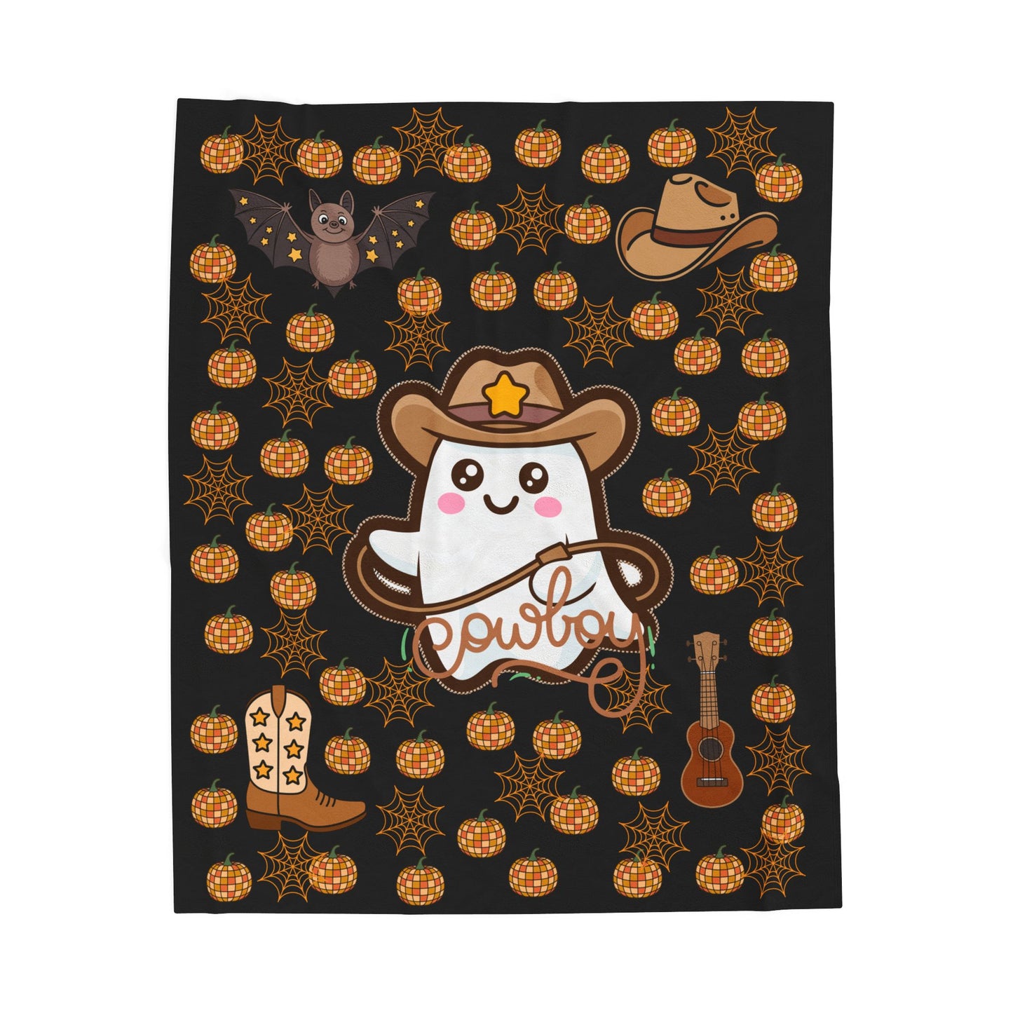 Cowboy Ghost Plush Blanket, Cozy Throw, Halloween Decor, Gift for Kids, Cute Home Accessory, Soft Blanket for Fall