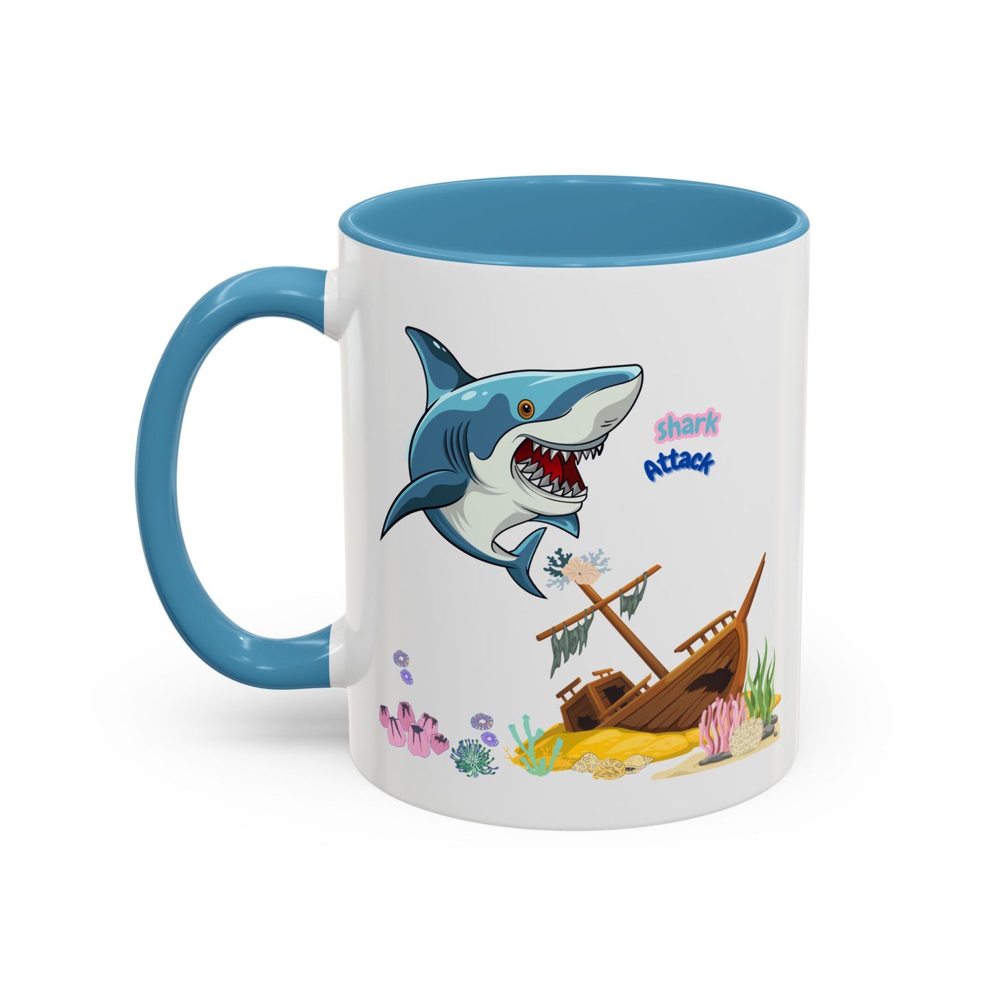 Shark ship colorful coral reef Coffee Mug