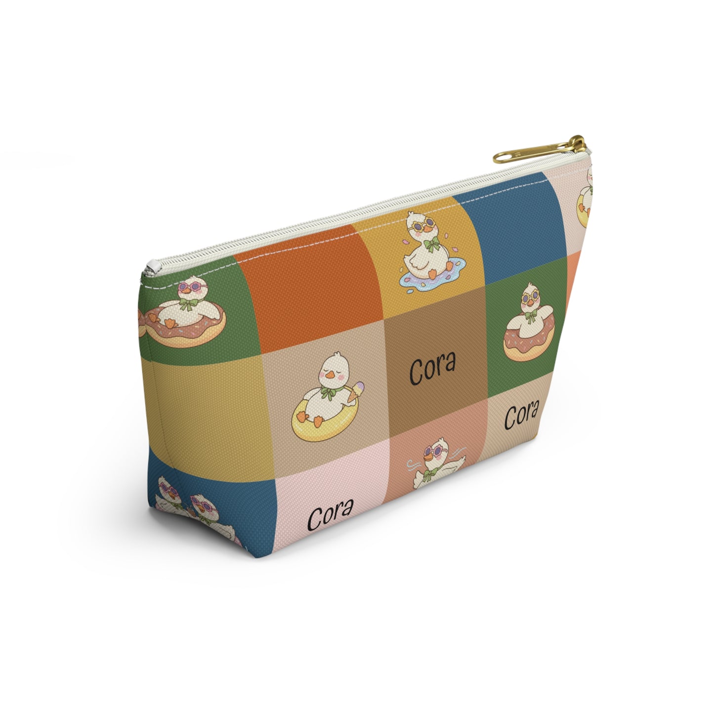 Personalized Duck Pattern Accessory Pouch — Custom Name Cosmetic Bag