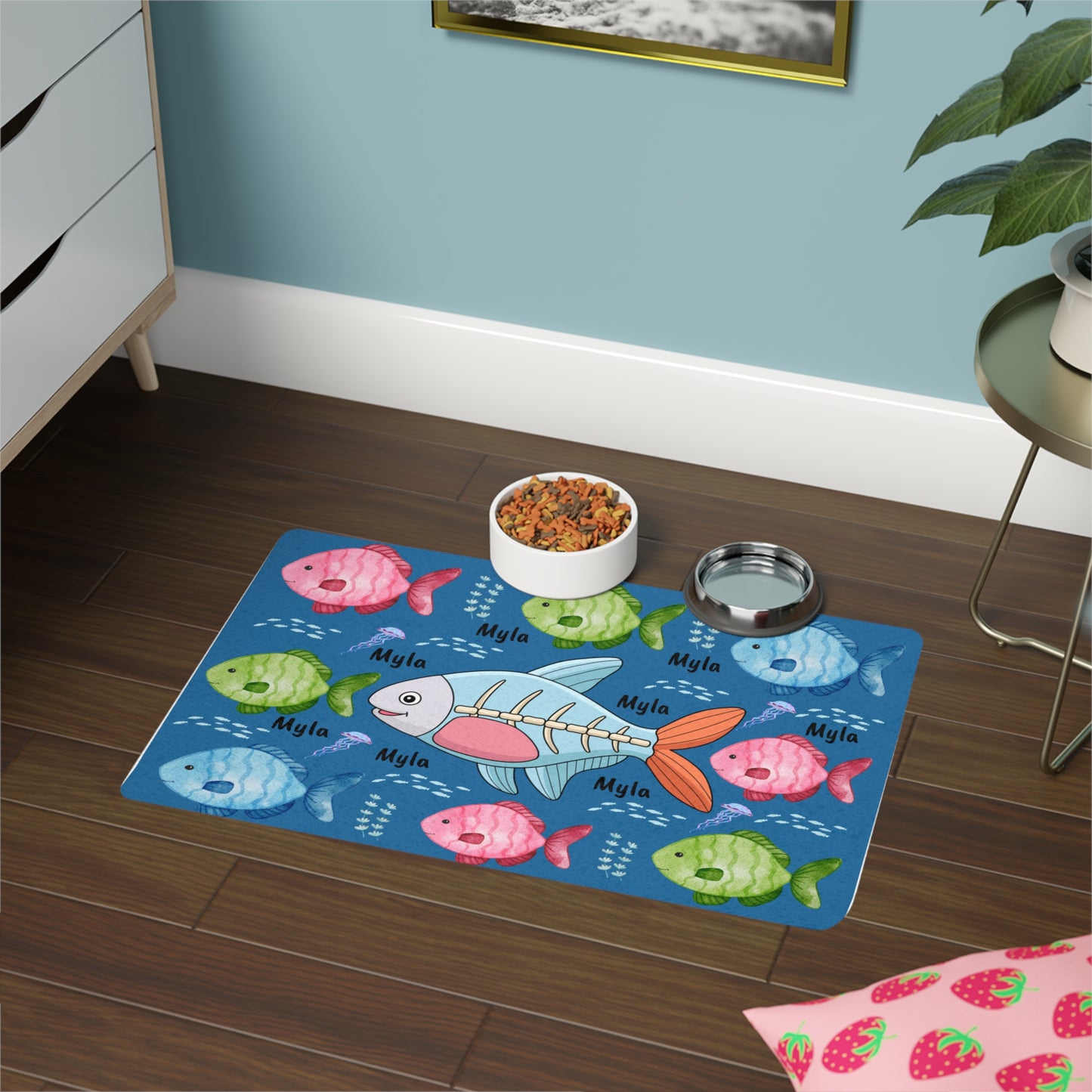 Personalized Fish Pattern Pet Food Mat (12x18)