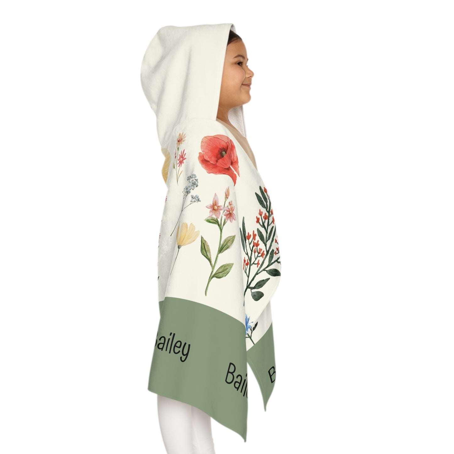 Personalized Floral Hooded Towel for Kids — Custom Name 'Bailey'