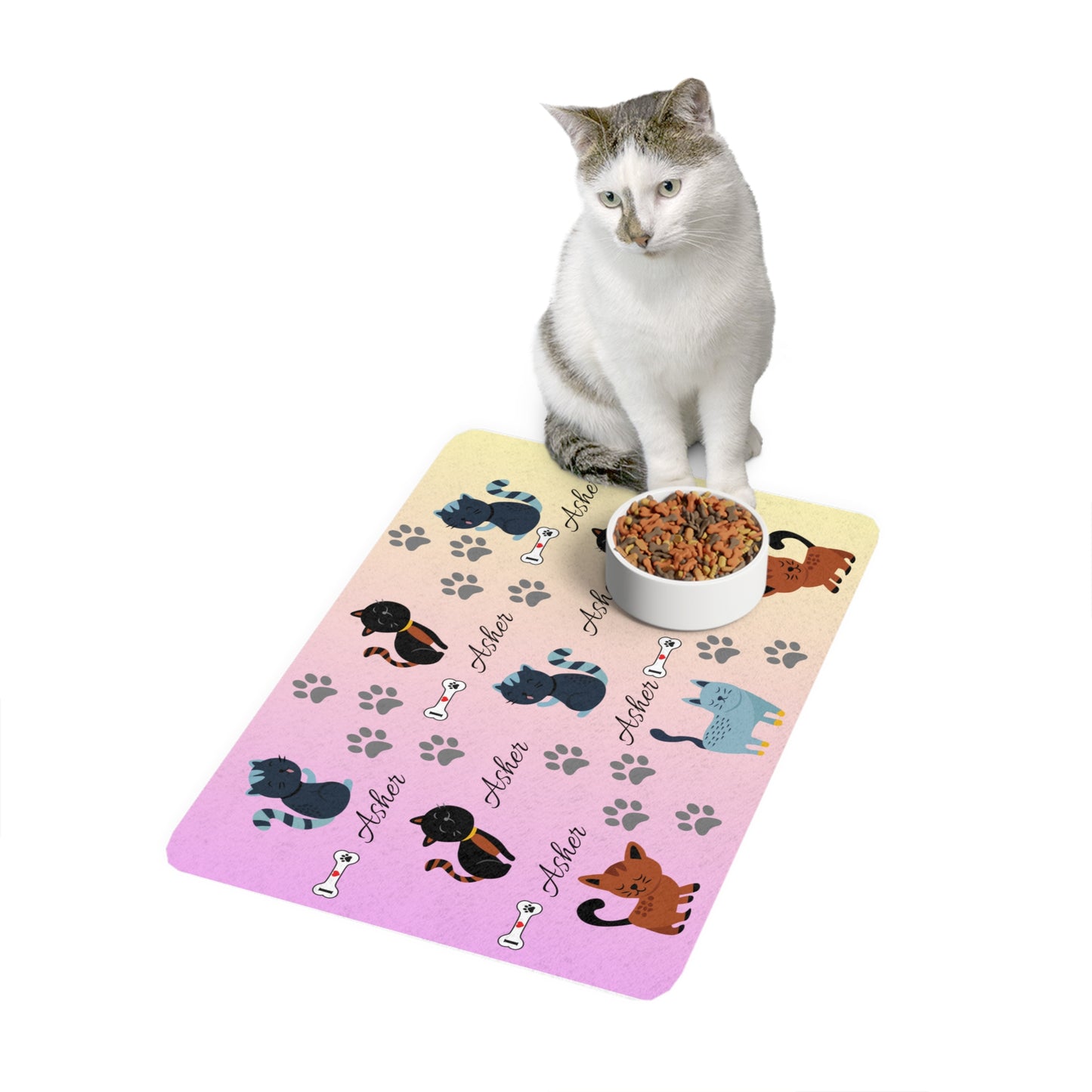 Personalized Cat Paw Pet Food Mat (12x18) – Custom Name Feeding Mat