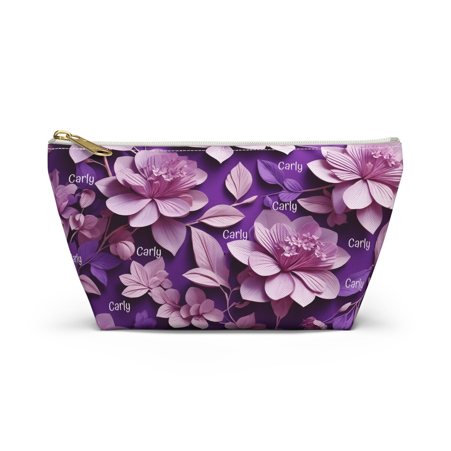 Floral Purple Makeup Bag — Personalized Carly Cosmetic Pouch