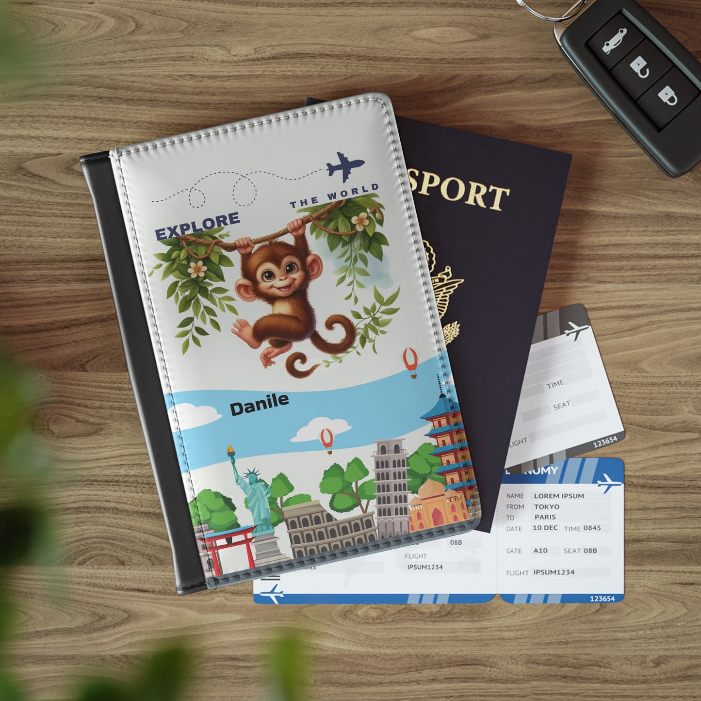 Explore the World Monkey Passport Cover — Cute Personalized Travel Passport Holder