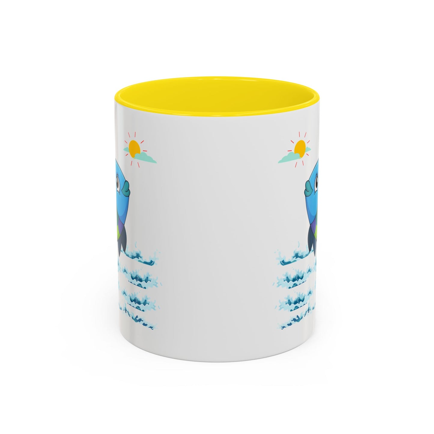 Fish with a sun and birds in the sky above water Coffee Mug