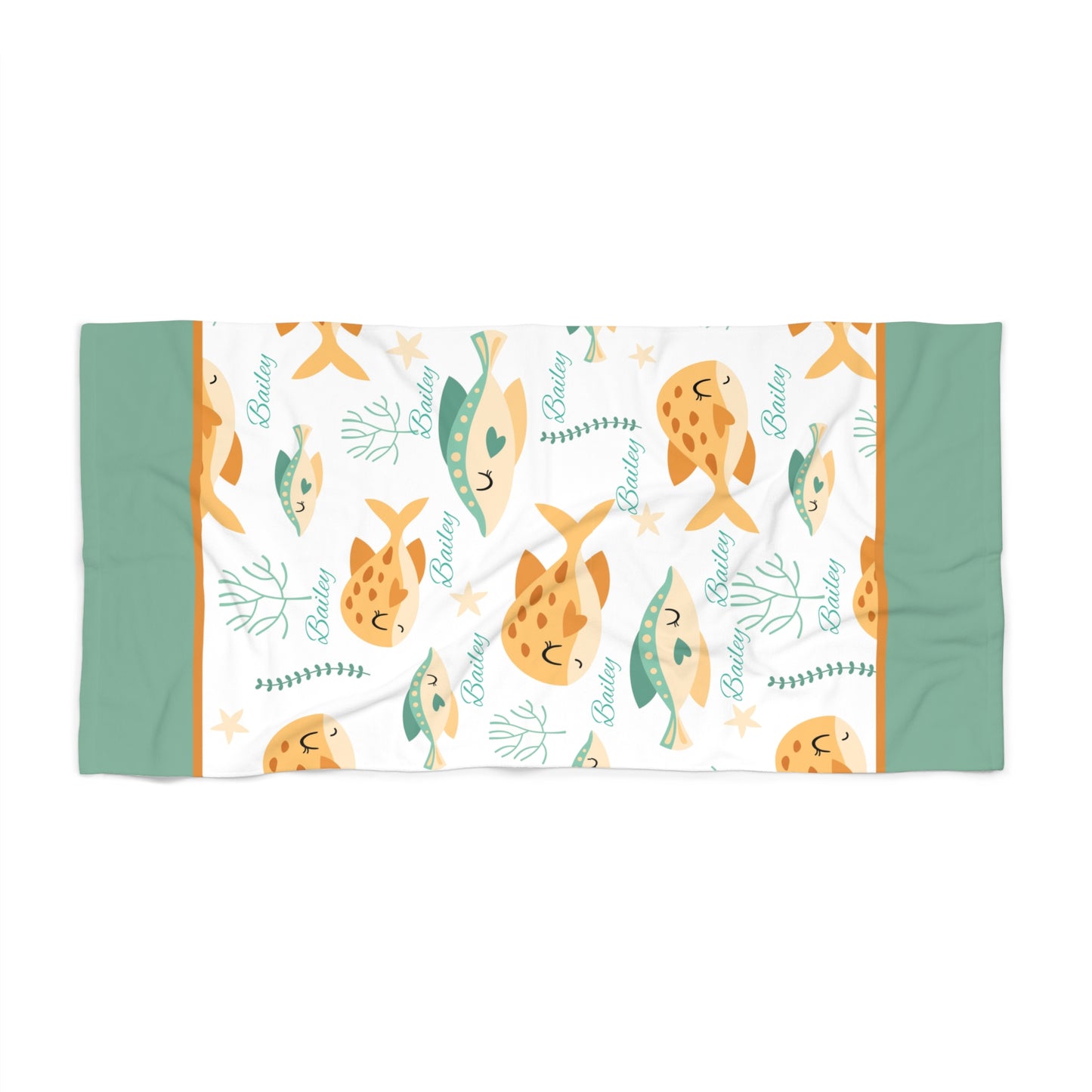 Puffer Fish Pattern Beach Towel — Cute Tropical Sea Life Print