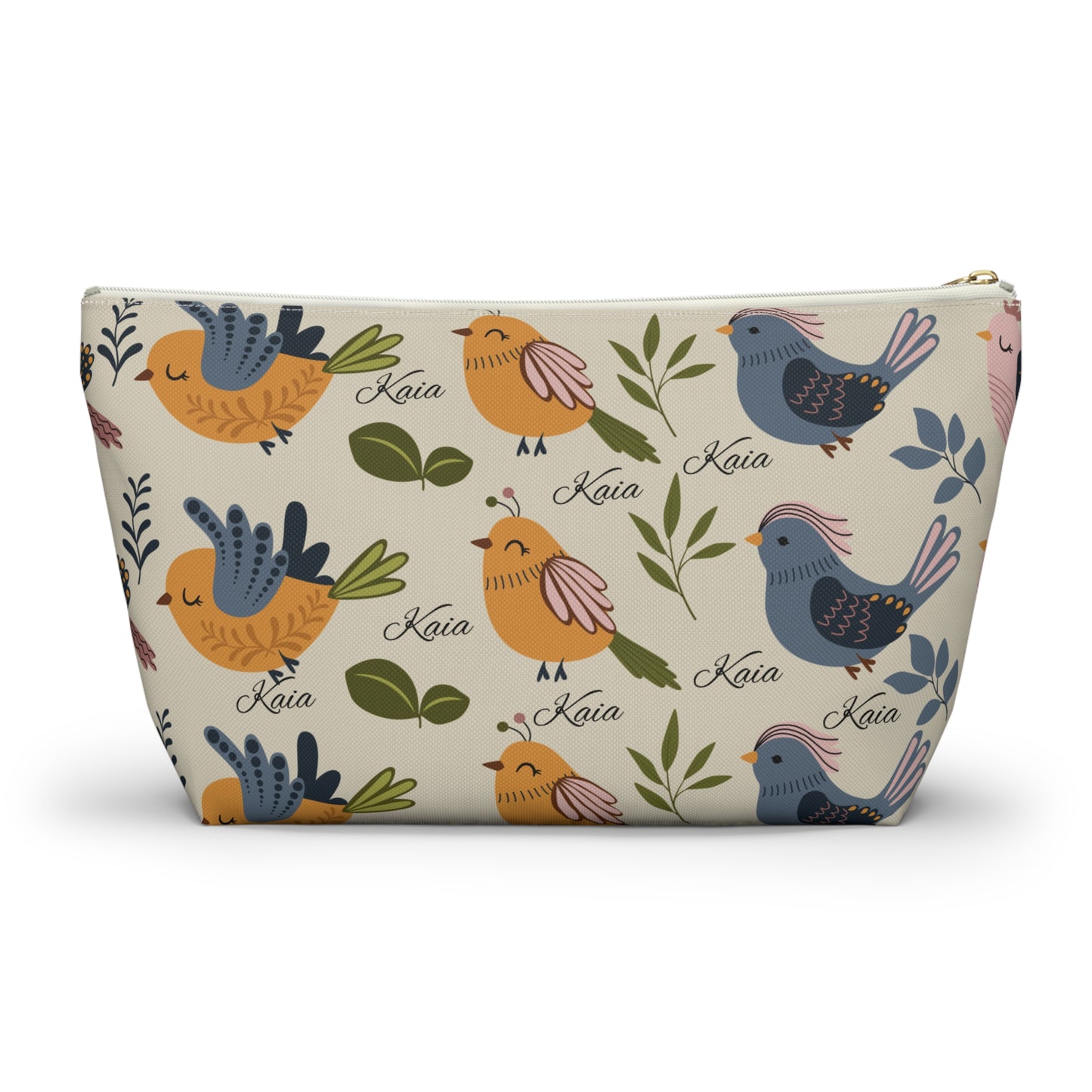 Bird Pattern Accessory Pouch — Personalized "Kaia" Cosmetic Bag