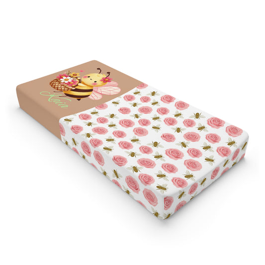 Baby Changing Pad Cover - Floral Rose & Cute Bee Nursery Bedding