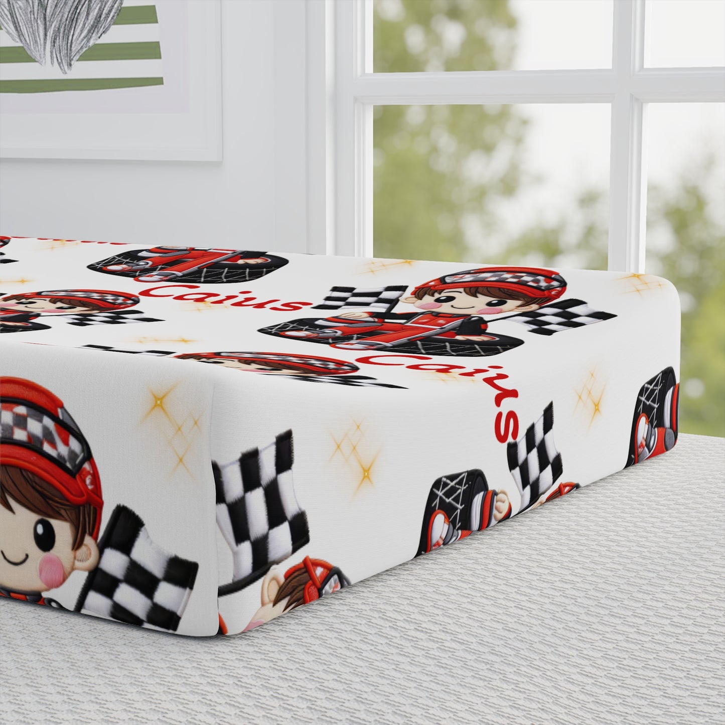 Racing Baby Changing Pad Cover – Personalized 'Caius' Race Car Nursery