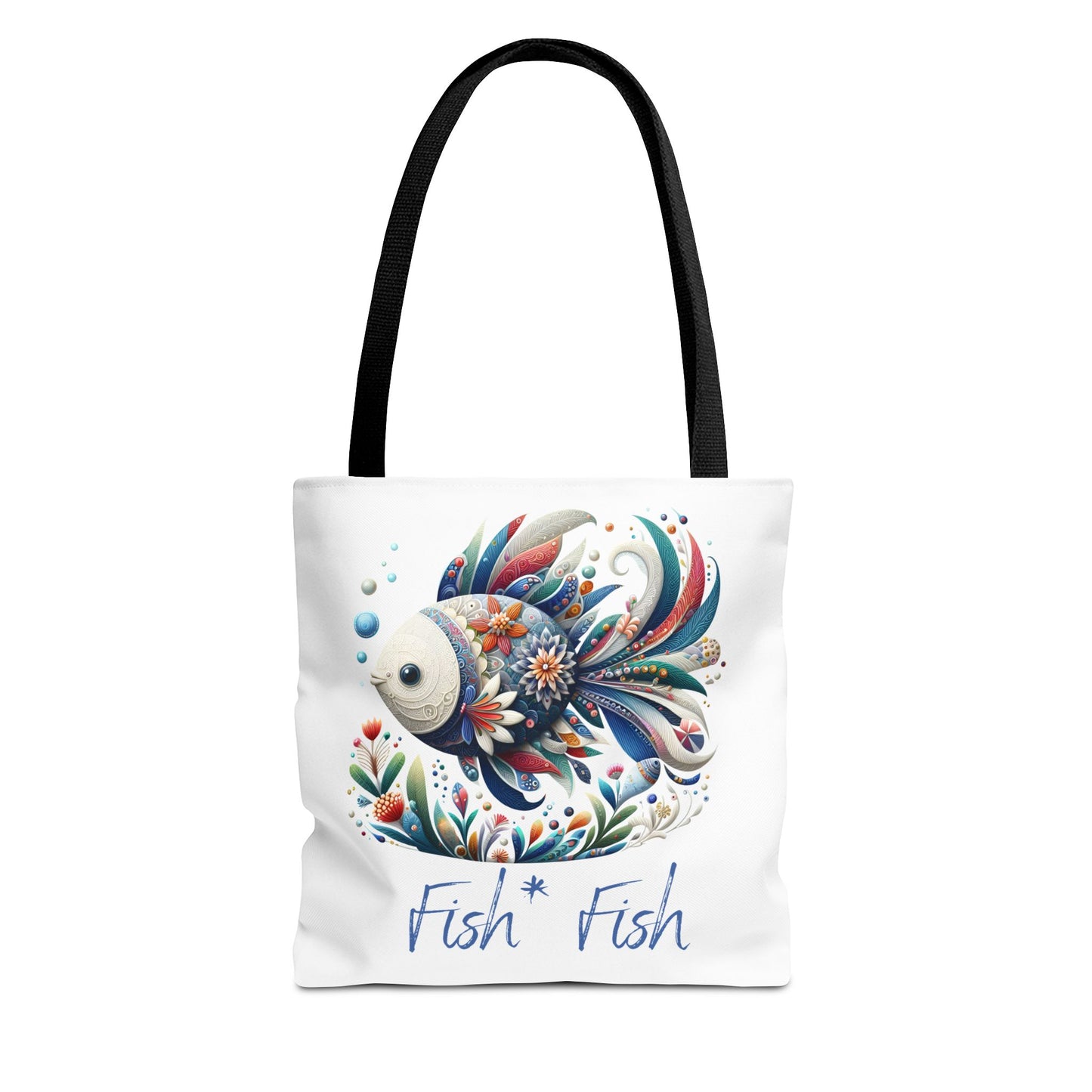 Floral Fish Tote Bag — Colorful Whimsical "Fish Fish" Canvas Tote