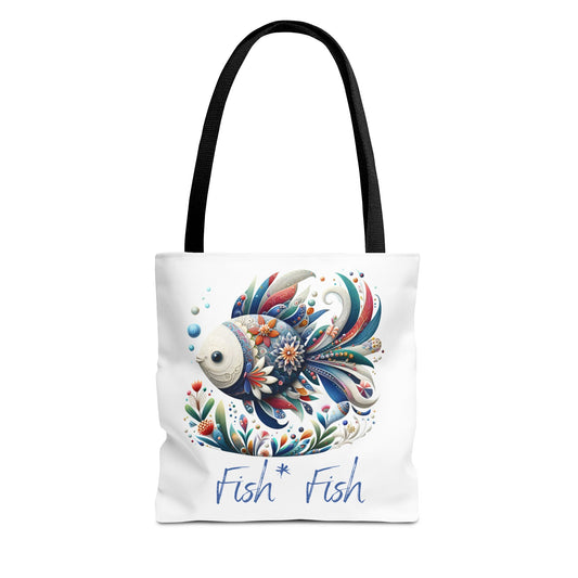 Floral Fish Tote Bag — Colorful Whimsical "Fish Fish" Canvas Tote