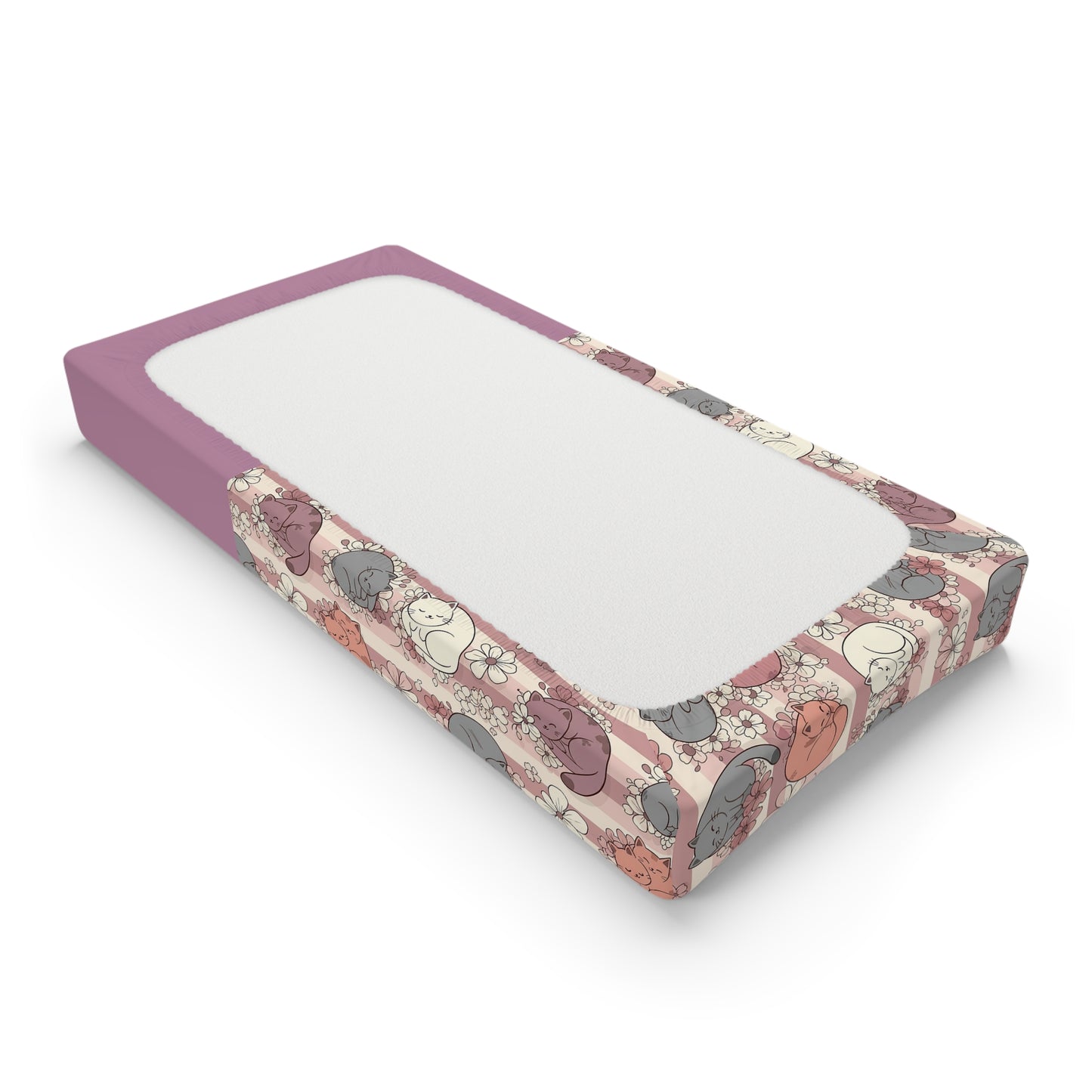 Personalized Cat Baby Changing Pad Cover – Floral Sleeping Kittens, Custom Name Option