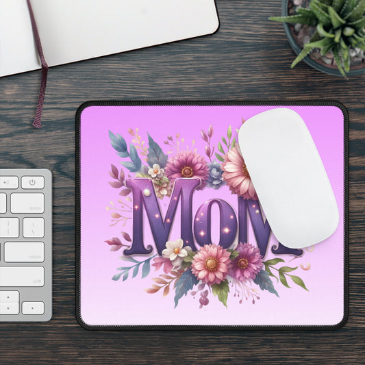 Mom Floral Gaming Mouse Pad — Pink Floral "MOM" Desk Mousepad, Mother's Day Gift