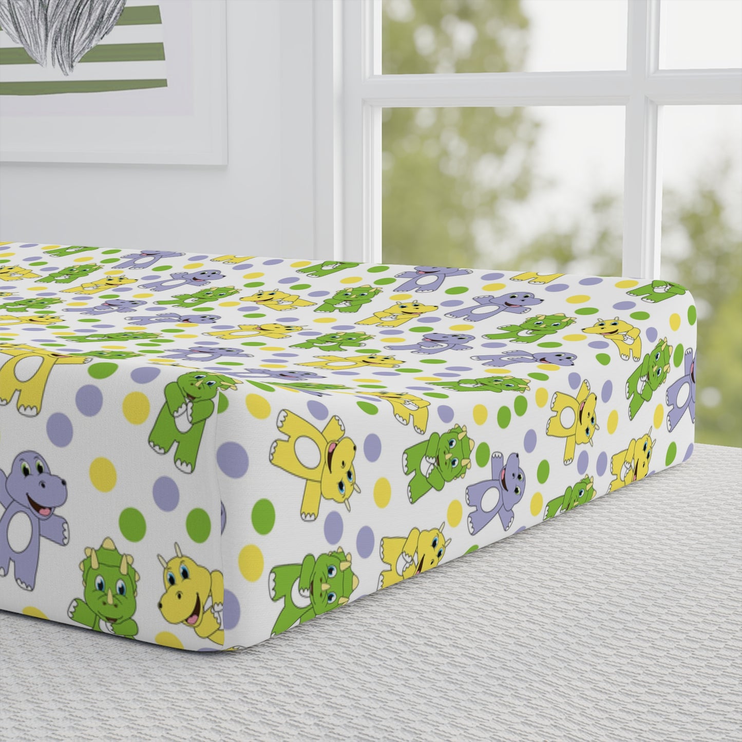 Personalized Floral Baby Changing Pad Cover — Green Hippo Design (Custom Name)