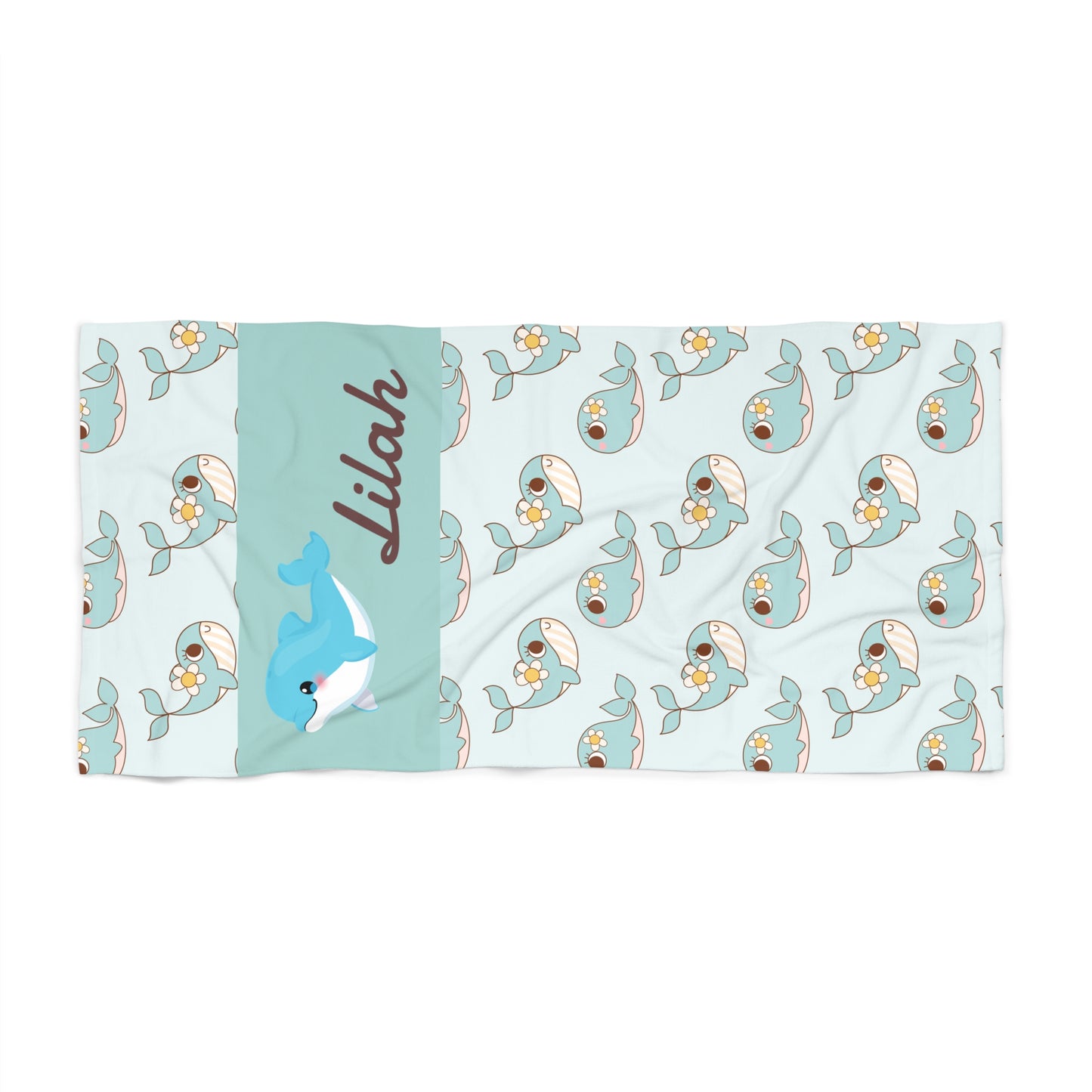 Personalized Dolphin Beach Towel – Custom Name 'Lilah' Seaside Pattern