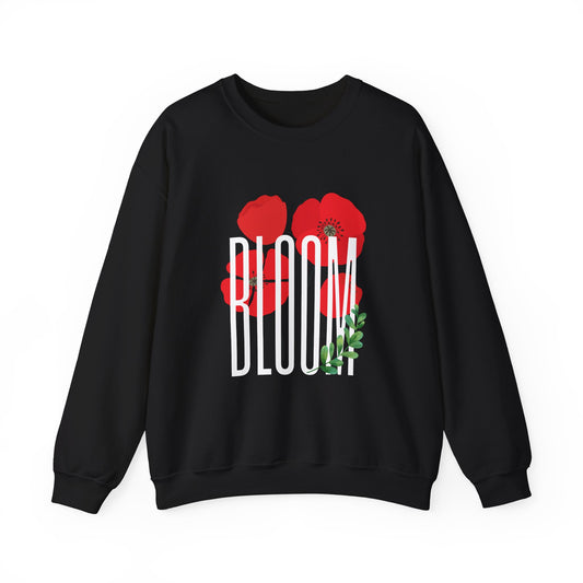 Bloom Poppy Sweatshirt, Casual Unisex Crewneck, Gift for Nature Lovers, Spring Fashion, Floral Sweatshirt, Botanical Gift