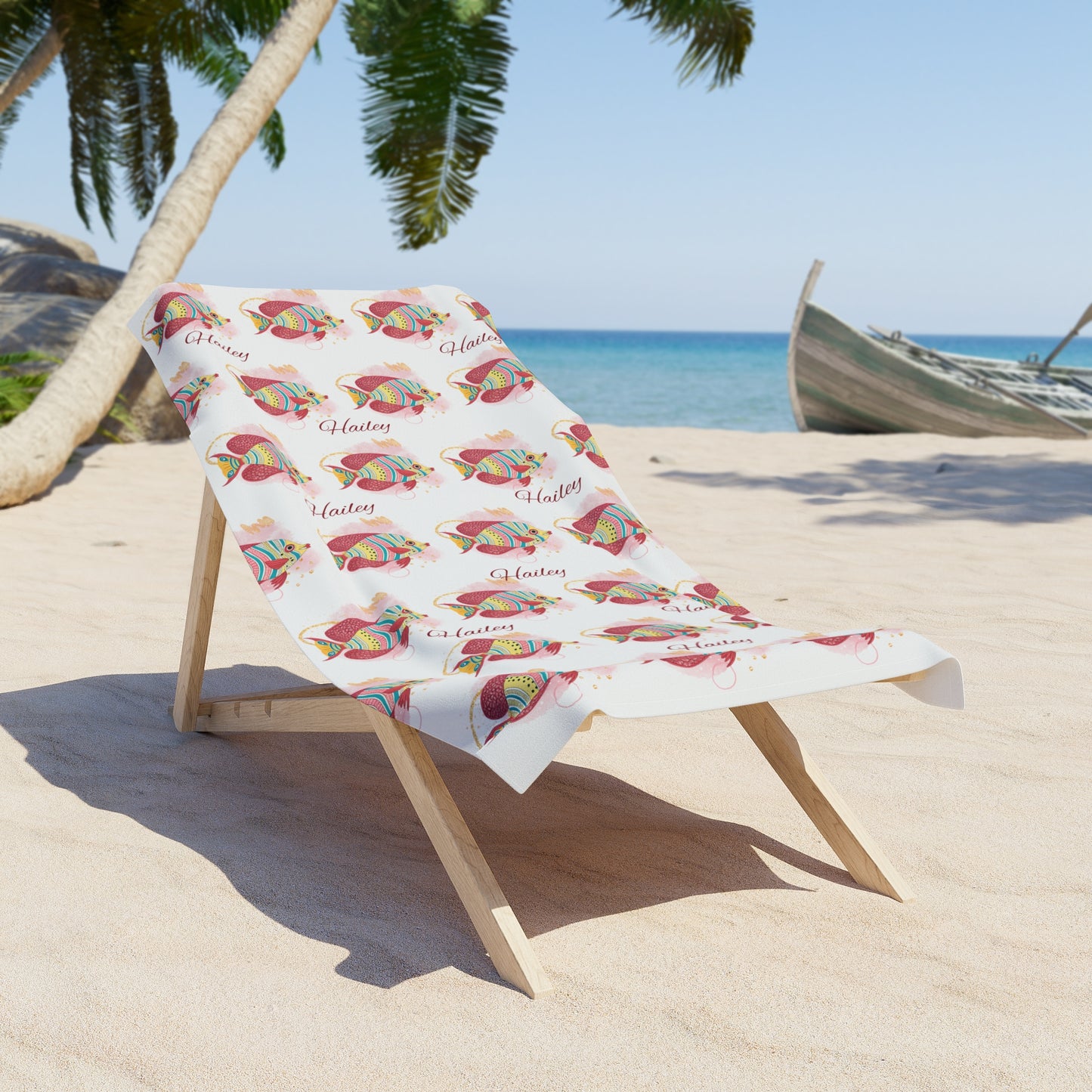 Personalized Hawaiian Sea Turtle Beach Towel – Custom Name Tropical Shell Design