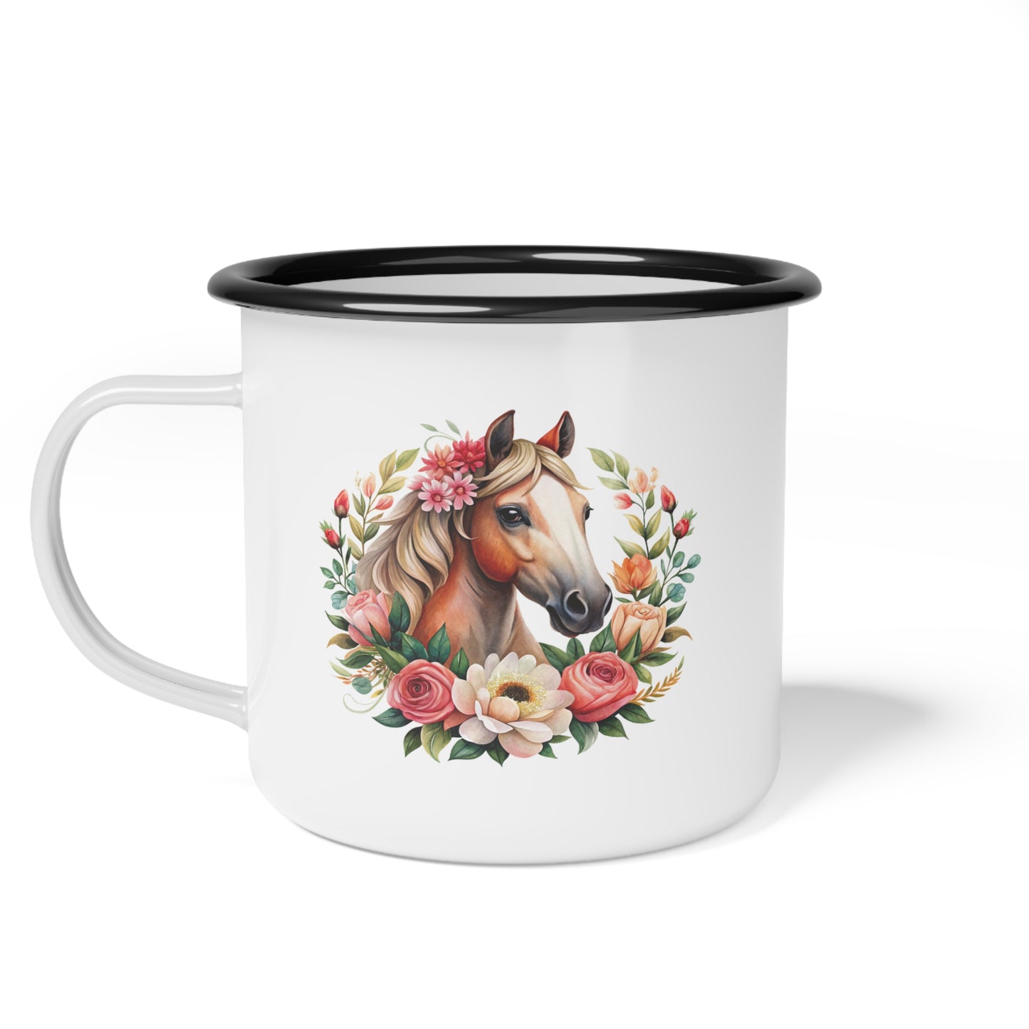 Floral Horse Enamel Camp Cup