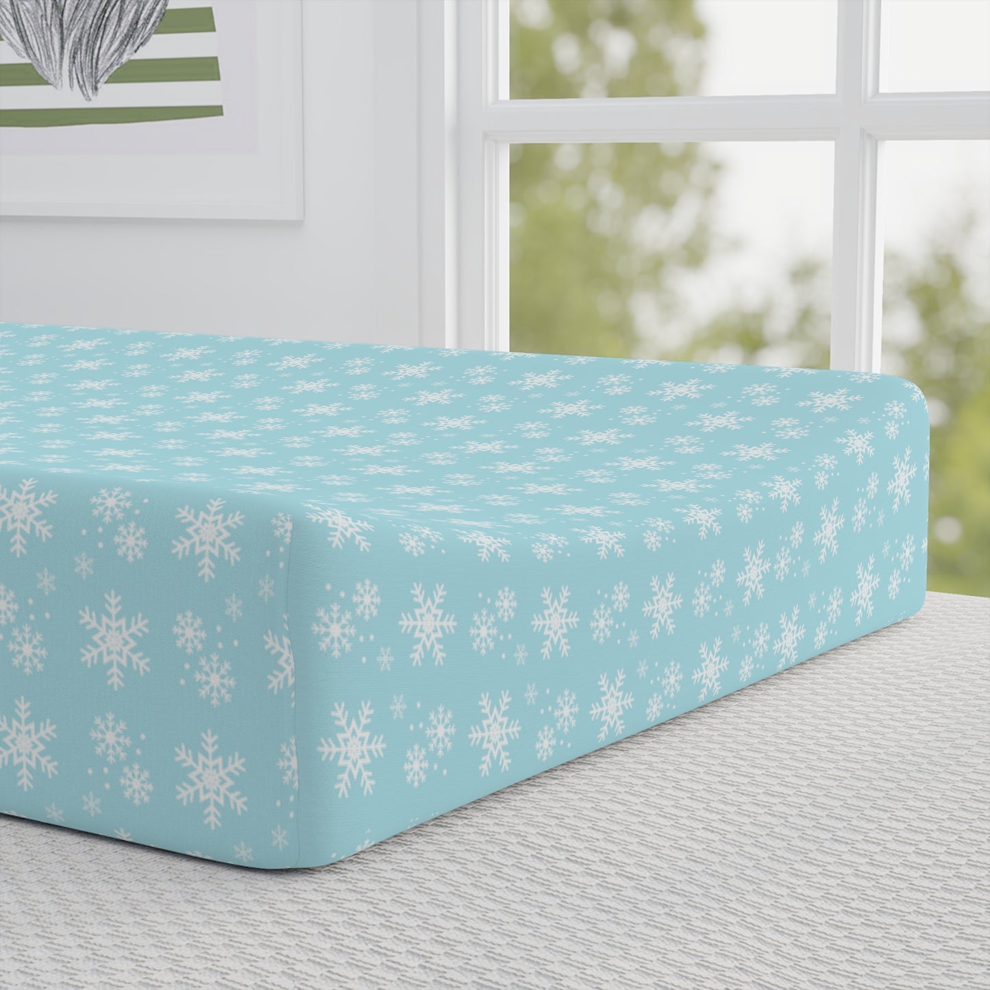 Personalized Blue Penguin Baby Changing Pad Cover — Snowflake Nursery Decor