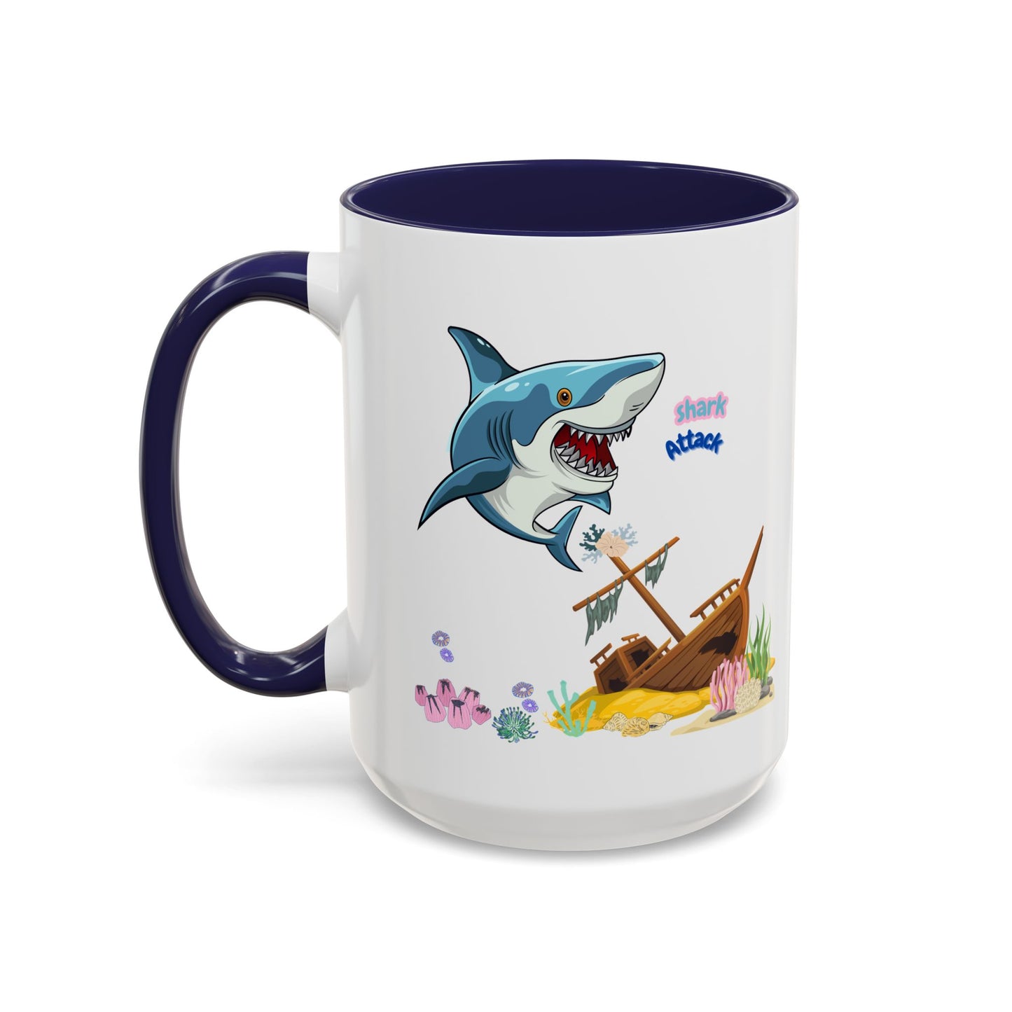Shark ship colorful coral reef Coffee Mug