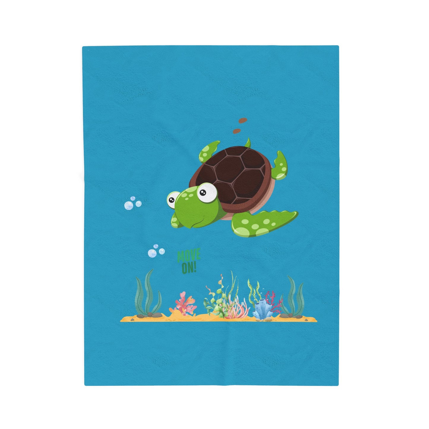 Turtle with seaweed and bubble Velveteen Plush Blanket