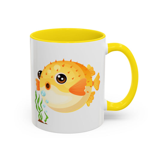 Cartoon Pufferfish with seaweed Coffee Mug