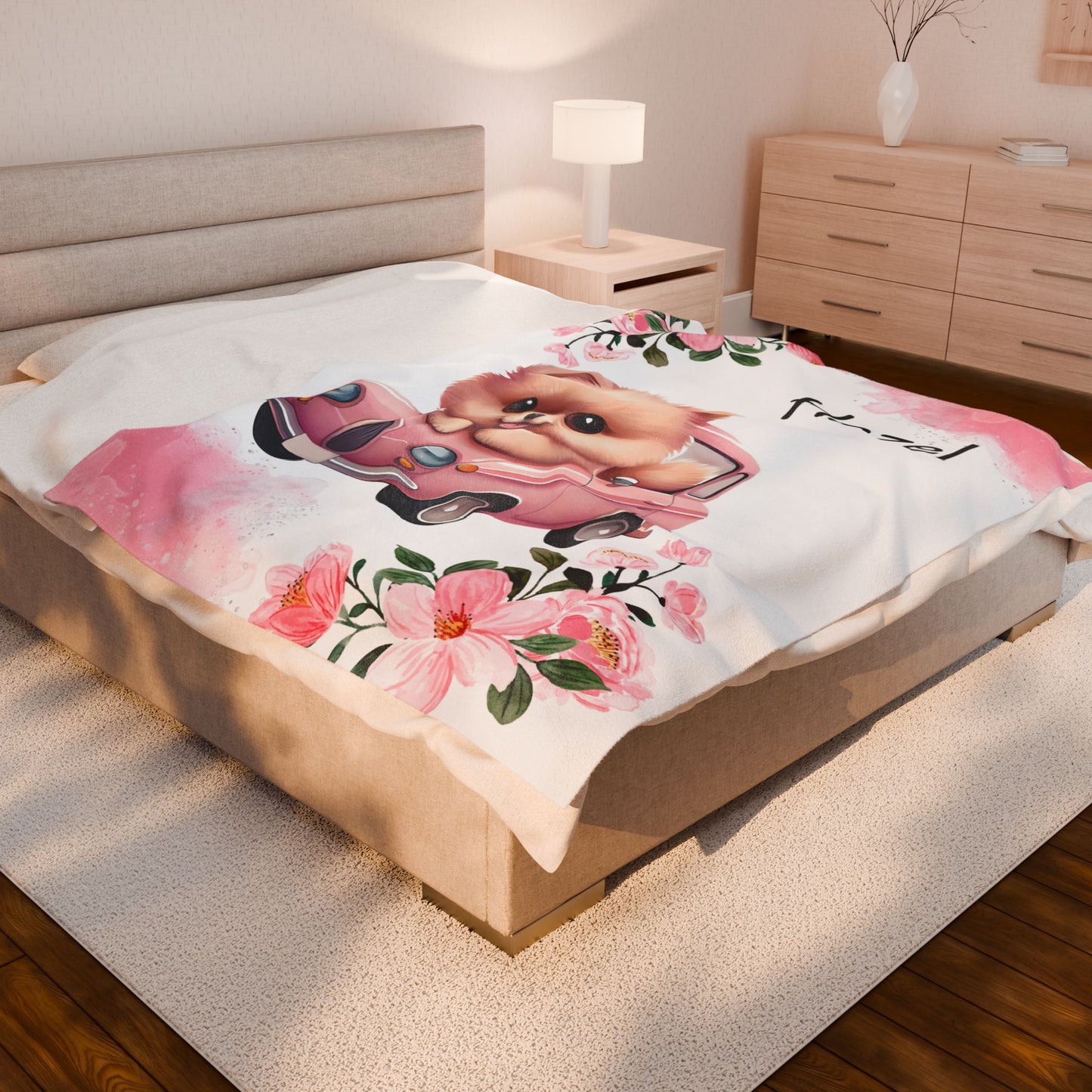 Personalized Plush Blanket with Cute Puppy Design, Soft Throw Blanket, Pet Lover Gift, Cozy Home Decor, Baby Shower Gift, Floral Accent