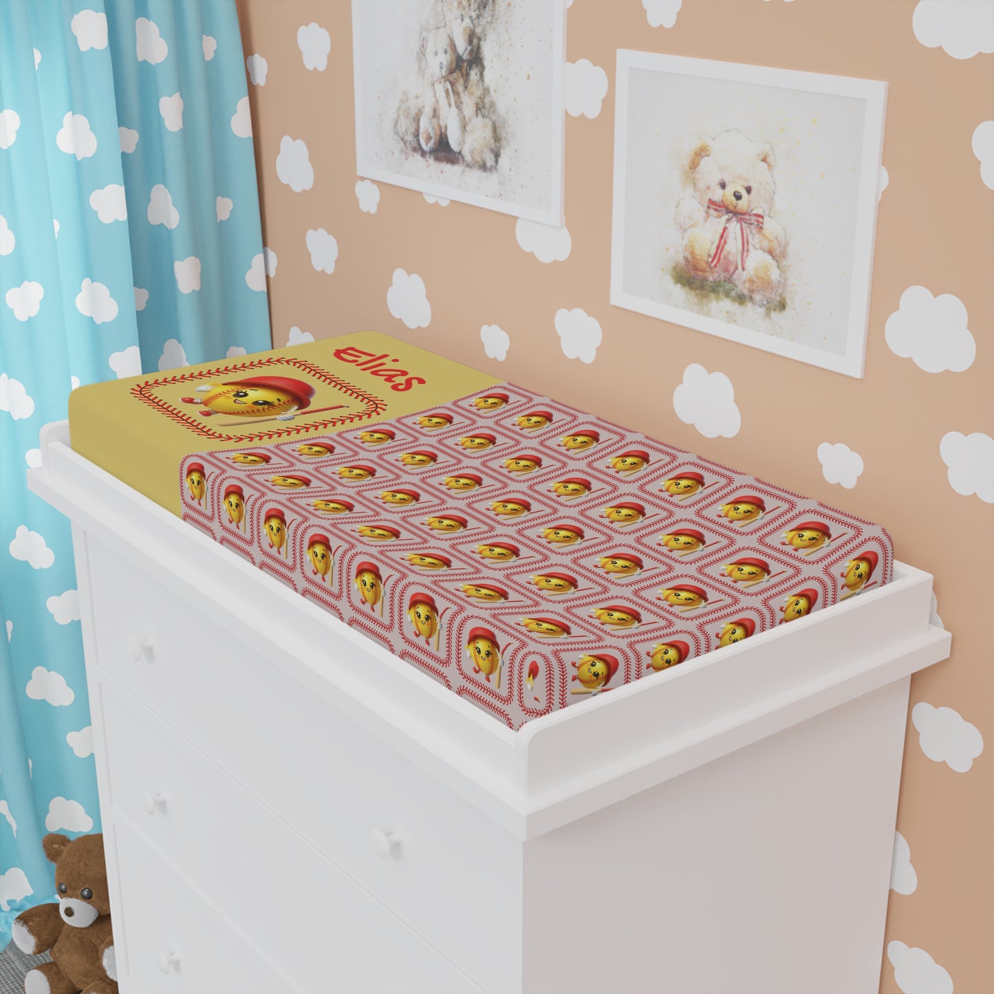 Personalized Baby Changing Pad Cover — Cute Chick Pattern with Name