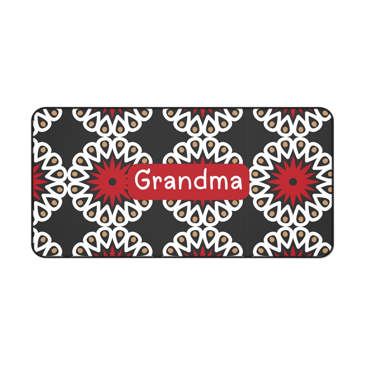 Grandma Floral Desk Mat — Personalized Red & White Patterned Office Mouse Pad