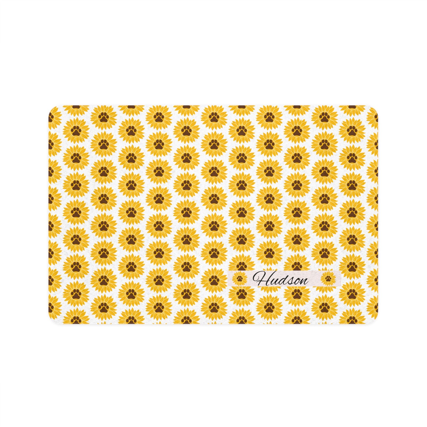 Personalized Sunflower Pet Food Mat (12x18) — Custom Name Dog & Cat Feeding Placemat, Non-Slip Waterproof