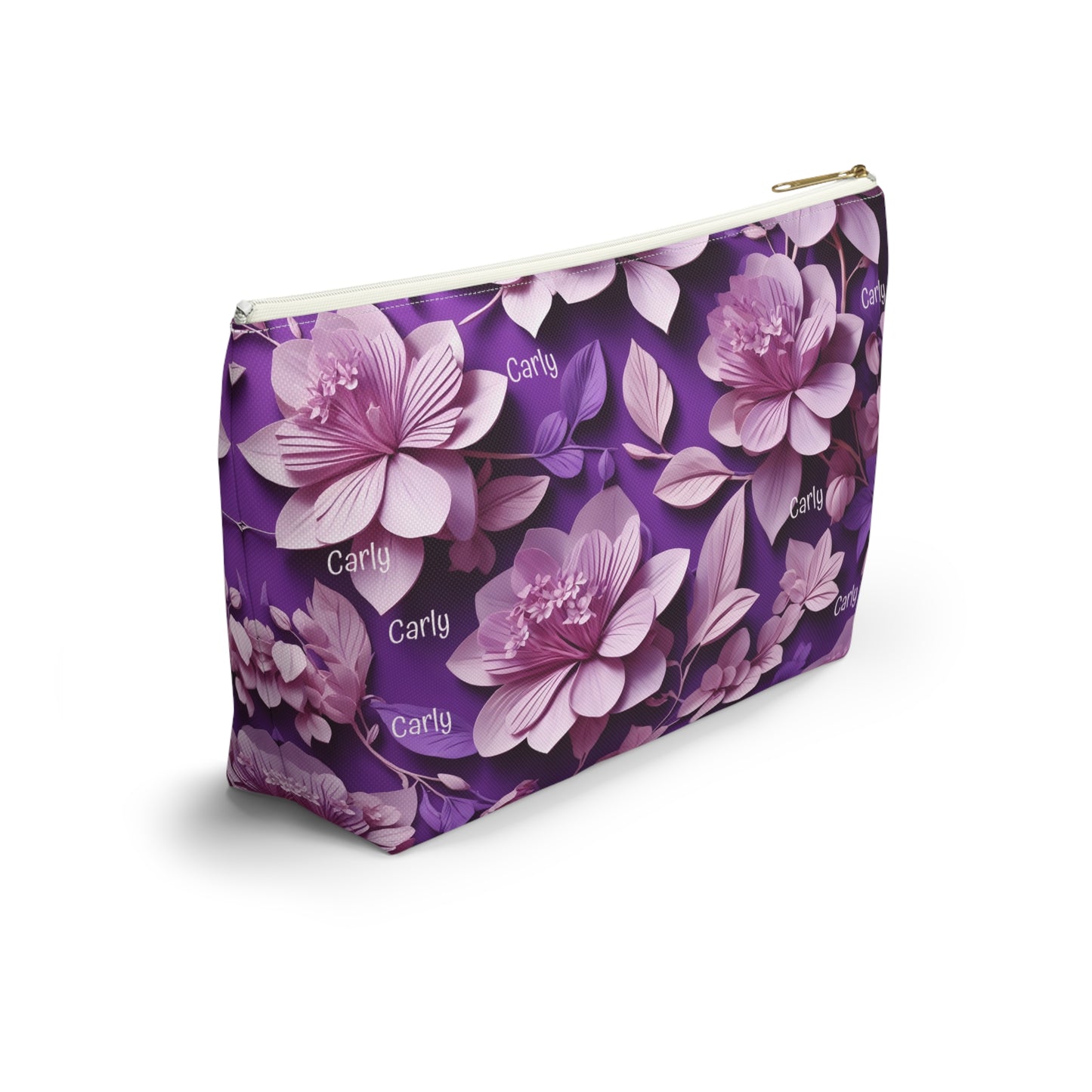 Floral Purple Makeup Bag — Personalized Carly Cosmetic Pouch