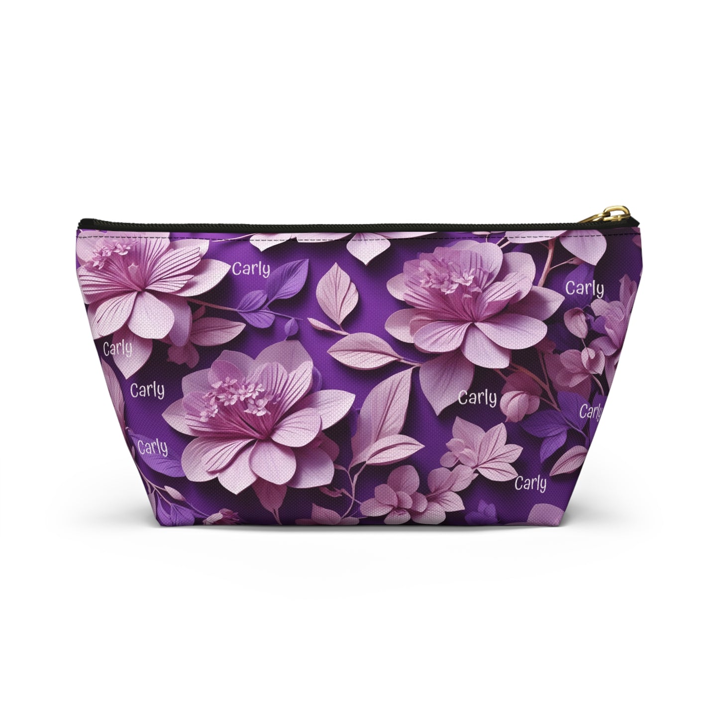 Floral Purple Makeup Bag — Personalized Carly Cosmetic Pouch