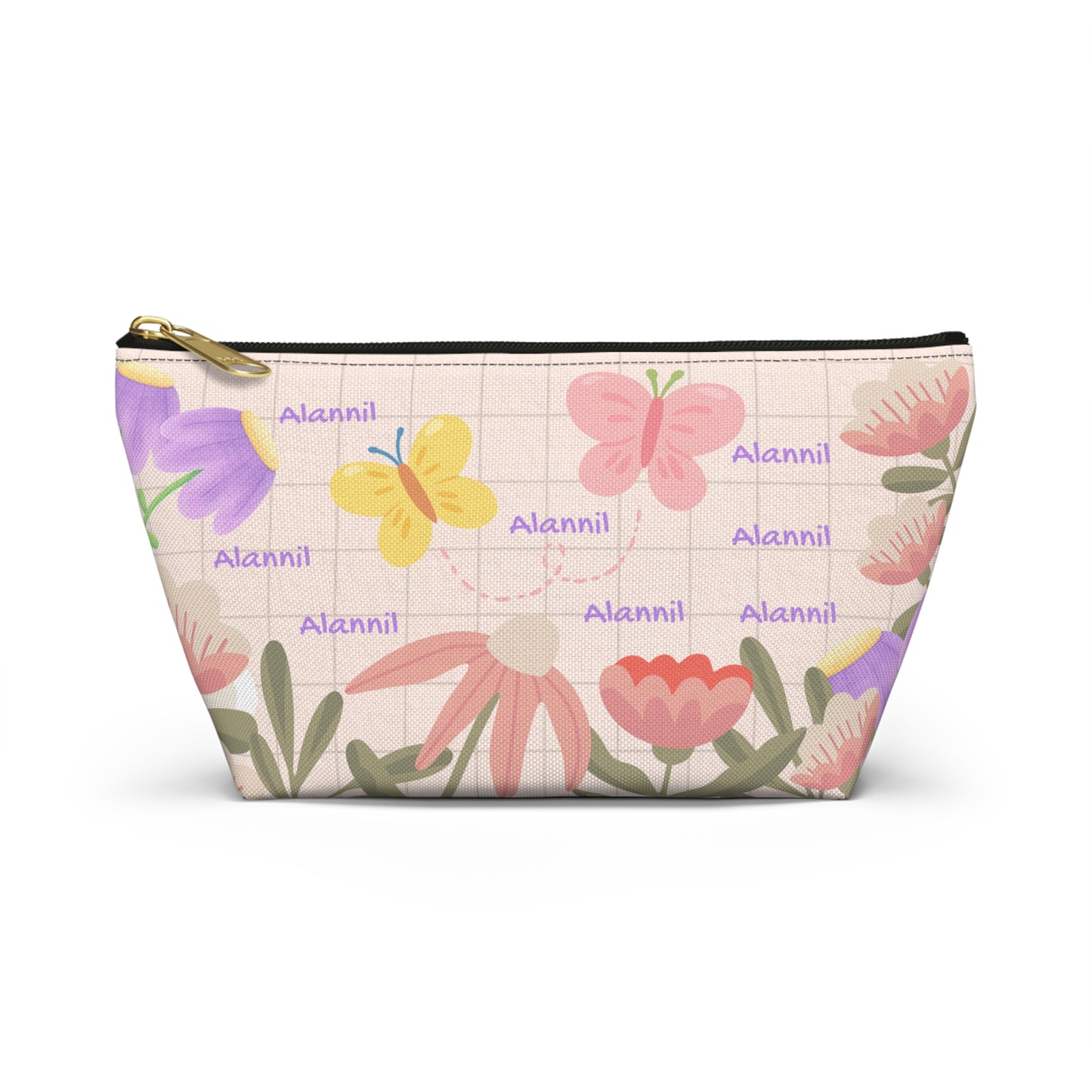 Floral Butterfly Accessory Pouch — Personalized T-Bottom Makeup Bag