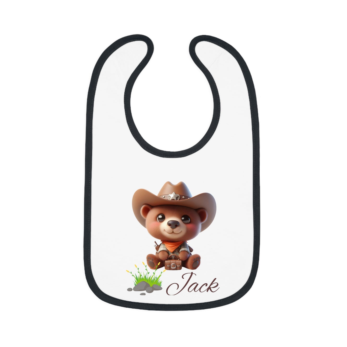 Baby Bib - Personalized Cowboy Bear Design (Custom Name)