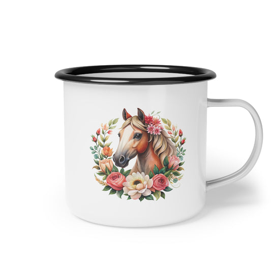 Floral Horse Enamel Camp Cup