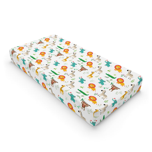 Safari Animal Baby Changing Pad Cover — Cute Lion, Giraffe & Elephant Nursery Sheet